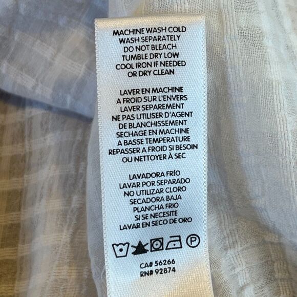 Splendid White Windowpane Blouse Peasant Medium Tie Front Keyhole Boho - Picture 5 of 7